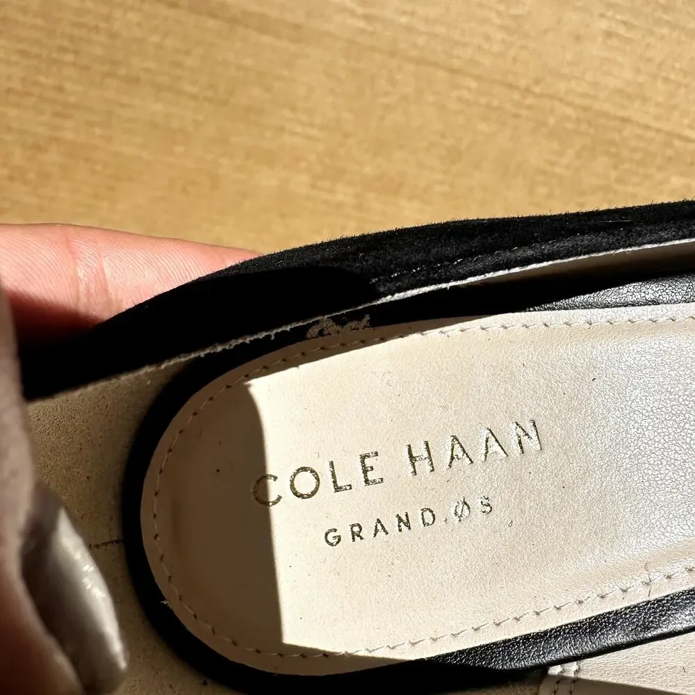 Cole Haan Claudine Classic Pump Shoes Round Toe Block Heel Suede Black 9.5B